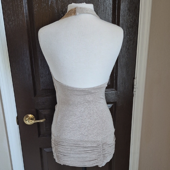 Sky Beige Halter Dress with Gold Accent - Picture 6 of 10